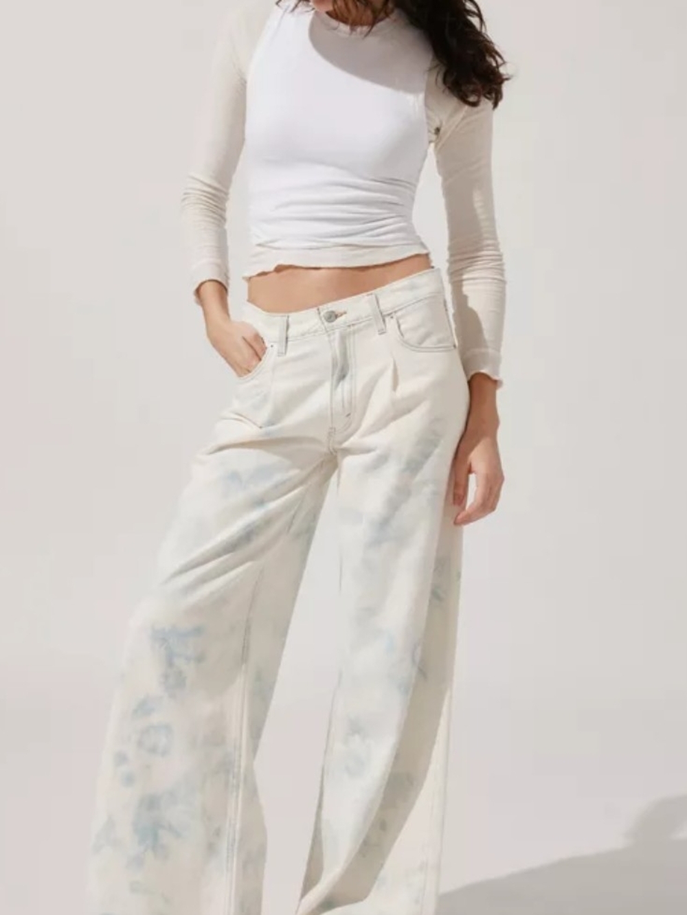 High-Rise Wide Leg Jeans in Light Cream Tie-Dye